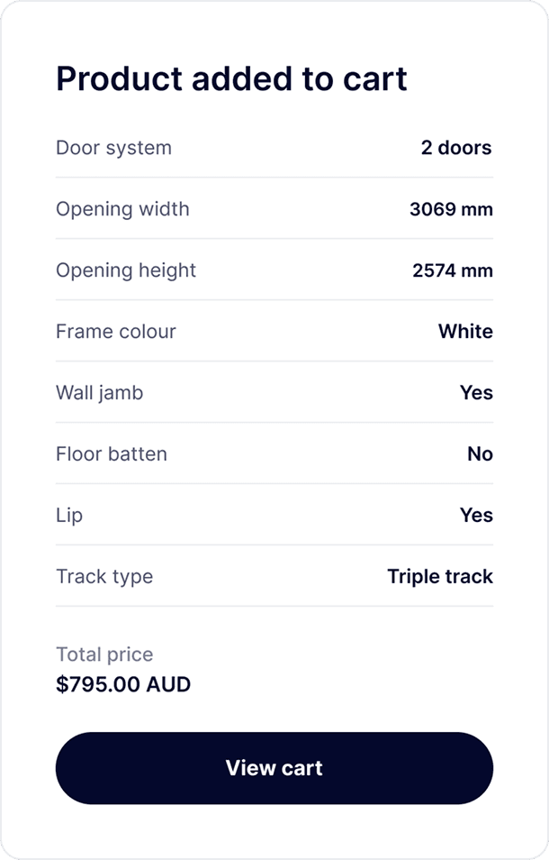 Product added to cart summary